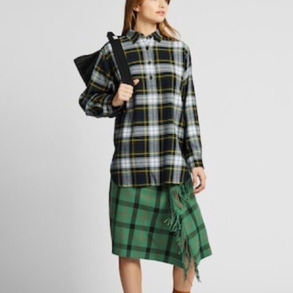 UNIQLO x JW Anderson Blue Flannel Checked Longline Shirt - Picture 7 of 10